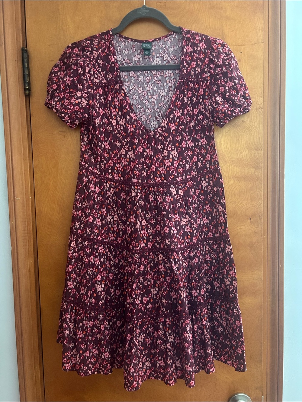 wild fable Floral V-Neck Dress in Maroon & Pink